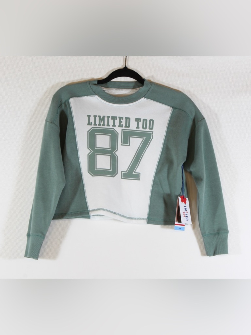 Limited Too Sage Green & White Cropped Sweatshirt
